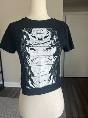 H&M Black Basic Baby Tee with White Graphic Panels